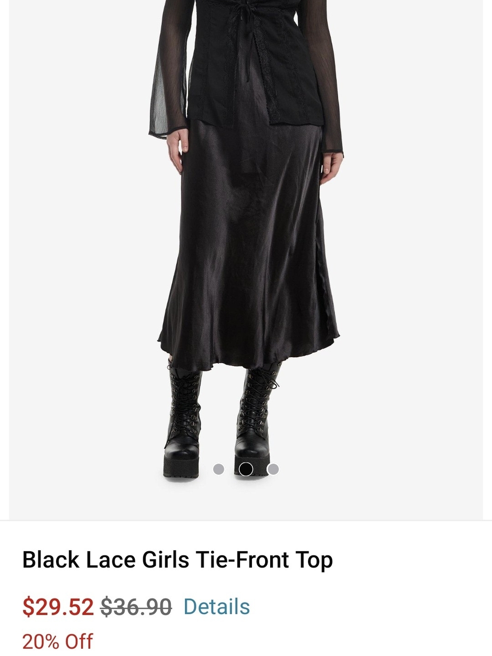 Black Lace Tie Front Top